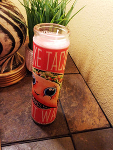 Make Taco's not War prayer candle pink wax