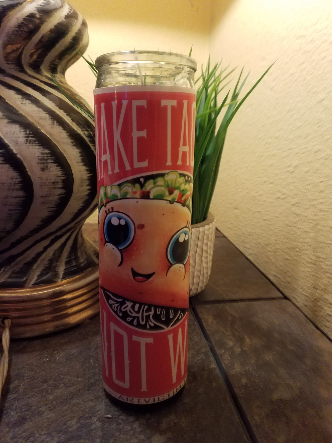 Make Taco's not War prayer candle Black wax