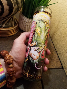 Ganesha and friend  prayer candle tourqouis wax