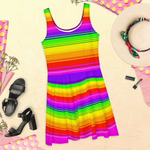 Clean Striped Rainbow Skater Dress by Artvictim