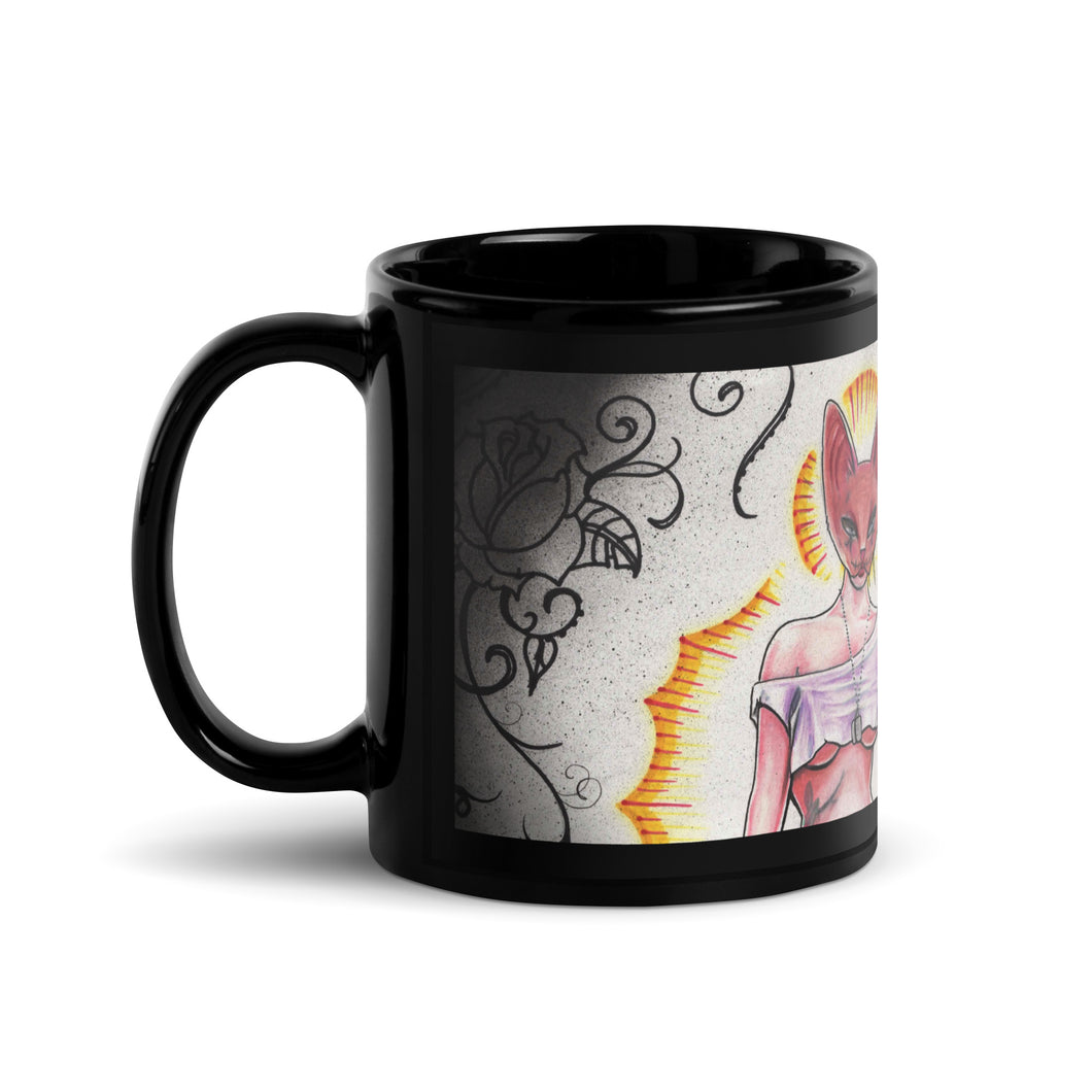 Cat girl Black Glossy Mug