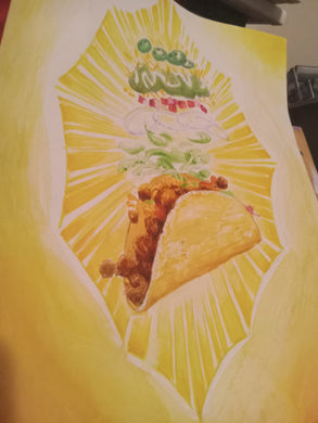 The taco watercolor painting by Spy.